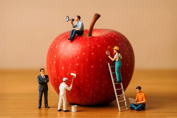 과일 모형 도구 CG 파일형식 사과 작업자 미니어처 모션 사다리 페인트 망원경 창의력 작업 조화 컬러 편집실사 편집이미지 JPG