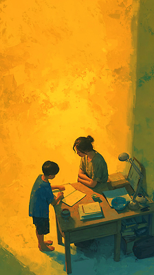 교육 감정 컨셉 가족 관계 말하기 파일형식 엄마 아들 학습 방 집중 대화 책 시간 지원 사랑 순간 공간 커뮤니케이션 일러스트 국내일러스트 JPG