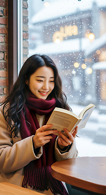 계절 감정 컨셉 창문 표정 사람 상점 목도리 감각 CG 파일형식 여자 책 독서 창가 겨울 스카프 편안함 미소 행복 카페 따뜻함 분위기 휴식 조용 편집이미지 편집실사 JPG