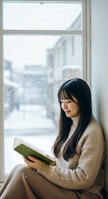 계절 감정 컨셉 의자 창문 사람 내부 CG 생태계 파일형식 겨울 책 독서 여자 창가 따뜻함 풍경 평화 시간 행복 실내 자연 조용 소파 편집이미지 편집실사 JPG