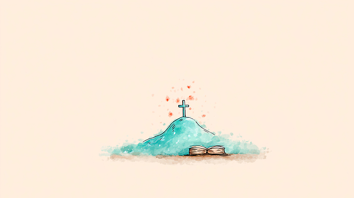 감정 종교 컬러 컨셉 생태계 파일형식 십자가 무덤 언덕 평화 고요 장면 자연 기독교 상징 초록색 여유 뷰티풀 풍경 일러스트 국내일러스트 JPG