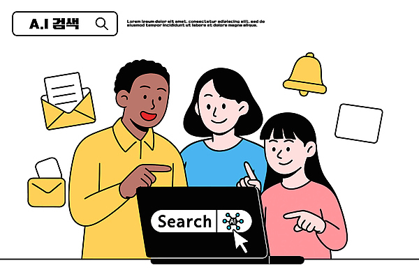인터넷 일러스트 모션 협력 아이디어 함께함 기술 실험 여러명 학습 컴퓨터 스크린 자료 정보 검색 온라인 소통 문제해결 소프트웨어 국내일러스트 AI파일 교육 다수 컨셉 사람 전자제품 파일형식 벡터