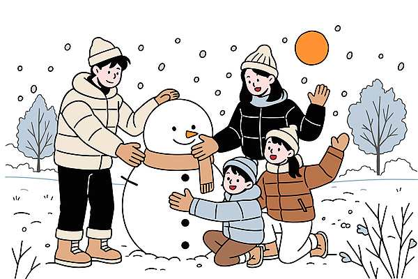잡화 계절 감정 컨셉 관계 표정 사람 목도리 파일형식 벡터 겨울 눈사람 가족 친구 활발 외출 추위 웃음 놀이 따뜻함 날씨 어린이 장갑 스카프 즐거움 행복 일러스트 국내일러스트 AI파일
