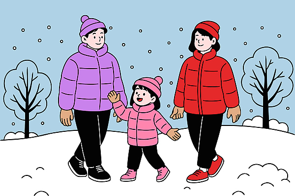 식물 계절 감정 상의 가족 관계 휴식 표정 말하기 사람 노을 생태계 파일형식 벡터 겨울 산책 어린이 부모 행복 외투 따뜻함 대화 웃음 일몰 나무 자연 풍경 모션 놀이 온기 일러스트 국내일러스트 AI파일