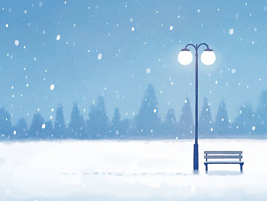 식물 계절 공공시설 감정 컨셉 의자 눈_날씨 생태계 파일형식 겨울 공원 벤치 가로등 고요 풍경 빛 자연 평화 뷰티풀 조명 나무 하늘 눈송이 도시 고독 휴식 일러스트 국내일러스트 JPG