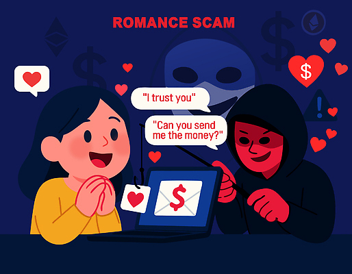 그릇 감정 컨셉 말하기 사람 전자제품 재산 사이버범죄 파일형식 벡터 사기그릇 사랑 경고 컴퓨터 대화 온라인 여자 남자 믿음 돈 요청 위험 속임수 사기꾼 인터넷 국내일러스트 일러스트 AI파일 로맨스스캠