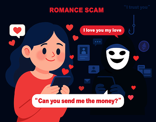 그릇 감정 말하기 사람 핸드폰 스마트기기 사이버범죄 파일형식 벡터 사랑 사기그릇 여자 스마트폰 메시지 행복 믿음 온라인 소셜미디어 속임수 대화 사기꾼 경고 컨셉 국내일러스트 일러스트 AI파일 로맨스스캠