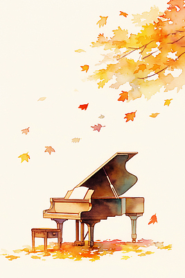 자연요소 식물 컬러 컨셉 잎 날씨 문화예술 건반악기 생태계 파일형식 피아노 나뭇잎 음악 멜로디 풍경 차분 색감 바람 고요 자연 예술 감성 그림 표현 창작 분위기 빨간색 일러스트 국내일러스트 JPG