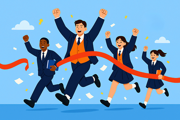 옷 여자 남자 감정 어린이 컨셉 사람 파일형식 학생 결승선 기쁨 축하 즐거움 협력 파트너십 목표 성공 소년 소녀 운동복 흥미 경쟁 JPG 일러스트 국내일러스트