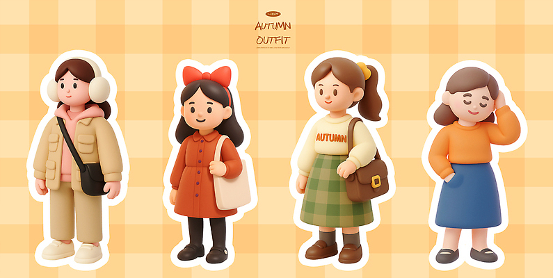 PSD 편집이미지 캐릭터 디자인 옷 사계절 원피스 패션 컬러 가방 청바지 오브젝트 보여주기 스타일 편집3D 잡화 계절 바지 모션 3D 파일형식