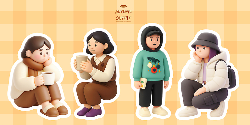 PSD 편집이미지 캐릭터 옷 커피 음료 따뜻함 대화 여러명 친구 카페 만남 소통 편집3D 다수 컨셉 관계 말하기 사람 3D 상점 파일형식