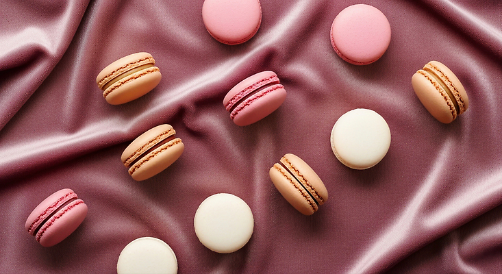 JPG 편집이미지 분홍색 컬러 디저트 과자 빵집 고급 달콤 크림 조화 마카롱 패브릭 편집실사 음식 컨셉 상점 직물 맛 CG 파일형식