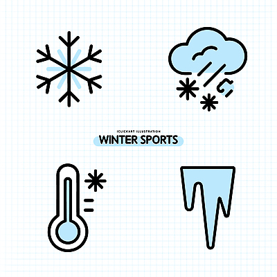 자연요소 아이콘 문자 계절 스포츠 겨울스포츠 눈_날씨 보드_스포츠 파일형식 벡터 눈송이 얼음 온도계 기호 모션 겨울 차가움 눈보라 스키 스노우보드 2D아이콘 AI파일