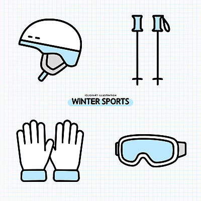 아이콘 잡화 스포츠용품 스포츠 겨울스포츠 보드_스포츠 보호장비 스키용품 파일형식 벡터 헬멧 장갑 고글 폴 안전 스노우보드 스키 스키장비 손보호 2D아이콘 AI파일