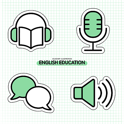 아이콘 직업 영어 교육 음향기기 모션 자료 교육용품 파일형식 벡터 영어교육 학습도구 마이크 책 스피커 말풍선 듣기 말하기 쓰는 문자 교육자료 학생 교사 2D아이콘 AI파일