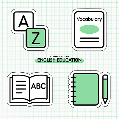 아이콘 문자 영어 교육 문구용품 파일형식 벡터 알파벳 단어 공책 책 학습 자료 그래픽 디자인 문서 2D아이콘 AI파일