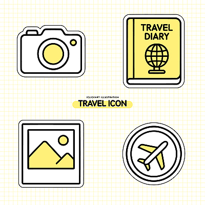 아이콘 디자인 여행 세계지도 비행기 카메라 여행준비 2D아이콘 AI파일 지도 항공교통 대중교통 전자제품 세계 준비 파일형식 벡터
