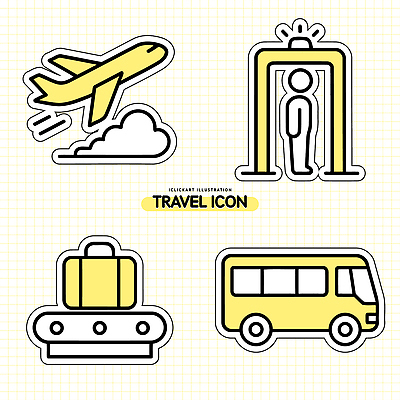 아이콘 교통수단 여행 교통 버스 비행기 행선지 짐 공항 승차 수하물 여행준비 검색대 2D아이콘 AI파일 육상교통 항공교통 교통시설 모션 대중교통 준비 파일형식 벡터
