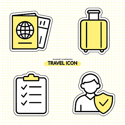 아이콘 여행 이동 안전 여행객 짐 보호 계획 준비 여권 여행준비 체크리스트 2D아이콘 AI파일 컨셉 사람 파일형식 벡터