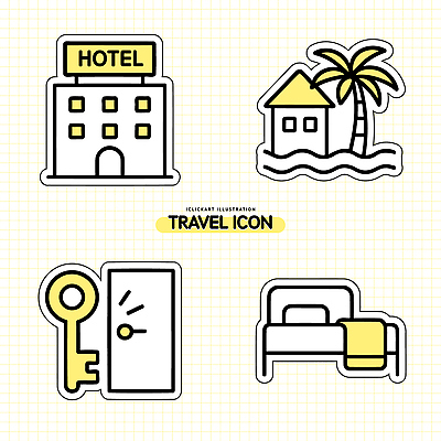 아이콘 바다 섬 여행 호텔 숙소 열쇠 휴가 열대 주택 해변 여름 침대 여행준비 2D아이콘 AI파일 계절 가구 건물 준비 파일형식 벡터