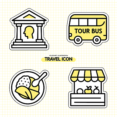 아이콘 문화 음식 해외여행 여행 디저트 버스 관광지 스탠드 도시 맛집 2D아이콘 AI파일 해외 육상교통 조명 대중교통 파일형식 벡터