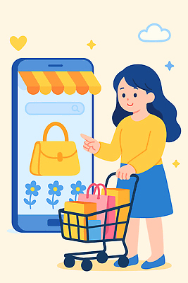 식물 잡화 감정 컨셉 사람 핸드폰 스마트기기 쇼핑 바구니 파일형식 벡터 여자 스마트폰 온라인 상점 장바구니 가방 편리함 꽃 스크린 즐거움 구매 소비 유행 디지털 시장 고객 판매 오브젝트 결제 일러스트 국내일러스트 AI파일