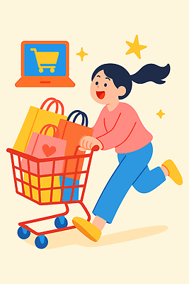 감정 컨셉 사람 전자제품 쇼핑 바구니 요일 온라인 파일형식 벡터 온라인쇼핑 어린이 장바구니 즐거움 활기 소비 가정 모션 오브젝트 유통 시간 컴퓨터 스타 동심 컬러 디자인 금요일 취미 일러스트 국내일러스트 AI파일