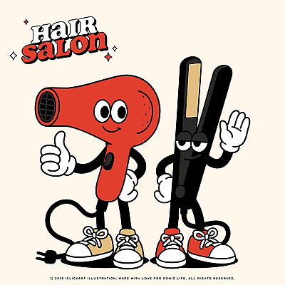 캐릭터 감정 컨셉 관계 표정 미용용품 뷰티샵 파일형식 벡터 미용실 드라이어 유머 뷰티 스타일링 즐거움 고객 함께함 웃음 상품 서비스 친구 일러캐릭터 일러스트 AI파일