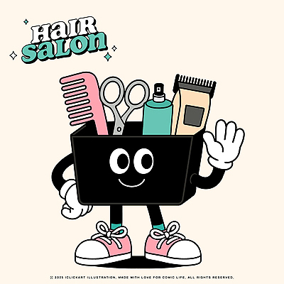 캐릭터 감정 컨셉 모션 표정 신체부위 미용용품 뷰티샵 파일형식 벡터 미용실 도구 미소 손흔들기 스타일링 상자 머리빗 오브젝트 장비 귀여움 손 컬러 디자인 코믹 유머 일러캐릭터 일러스트 AI파일