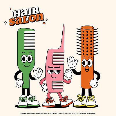 캐릭터 감정 컨셉 관계 머리 미용용품 뷰티샵 파일형식 벡터 머리빗 미용실 귀여움 머리카락 유머 컬러 디자인 그래픽 스타일 친구 행복 즐거움 아이디어 유행 일러캐릭터 일러스트 AI파일
