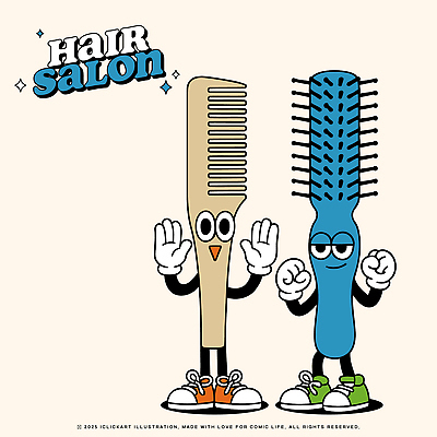 캐릭터 감정 컨셉 모션 말하기 미용용품 뷰티샵 파일형식 벡터 미용실 손흔들기 붓 머리빗 즐거움 디자인 헤어스타일 스타일링 뷰티 오브젝트 유머 귀여움 대화 상호작용 컬러 표현 일러캐릭터 일러스트 AI파일