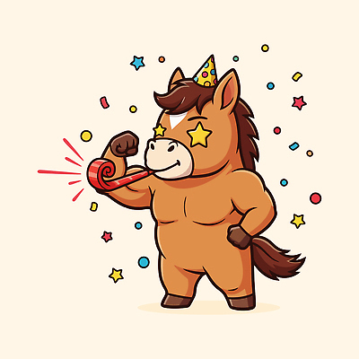 자연요소 캐릭터 기념일 감정 종이 악기 컨셉 이벤트 파일형식 벡터 말_게임 축하 파티 근육 나팔 장식 색종이 별 즐거움 동물 축제 생일 흥미 선물 유머 행복 일러캐릭터 일러스트 AI파일