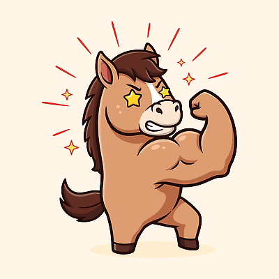 캐릭터 감정 컨셉 표정 파일형식 벡터 말_게임 근육 귀여움 자신감 표현 웃음 스타 힘 장식 동물 디자인 상징 세련 일러캐릭터 일러스트 AI파일