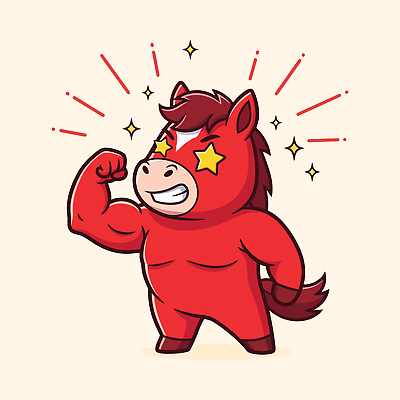 자연요소 캐릭터 감정 컬러 표정 파일형식 벡터 말_게임 웃음 자신감 빨간색 포즈 힘 별 그림 동물 미소 긍정적 디자인 백그라운드 일러캐릭터 일러스트 AI파일