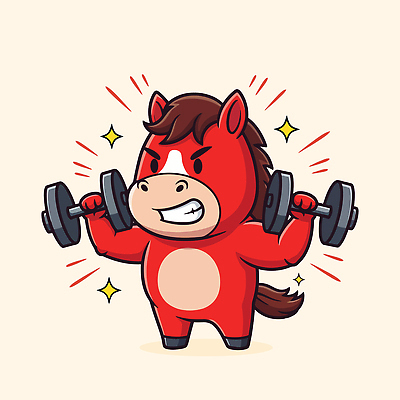 캐릭터 감정 컬러 컨셉 표정 건강 운동 돌봄 파일형식 벡터 말_게임 아령 힘 근육 헬스 귀여움 아기자기 기르기 빨간색 즐거움 스포츠 웃음 일러캐릭터 일러스트 AI파일