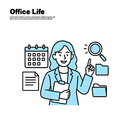 컨셉 회사 비즈니스 사람 작업 파일형식 벡터 사무실 여자 문서 달력 파일 협력 시간관리 계획 업무 정보 준비 필요 집중 직장 조직 자료 국내일러스트 일러스트 AI파일