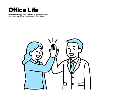 감정 컨셉 비즈니스 관계 표정 말하기 손짓 라이프 작업 파일형식 벡터 사무실 하이파이브 동료 협력 기쁨 성공 대화 긍정적 업무 분위기 즐거움 일상 소통 찡그림 미소 국내일러스트 일러스트 AI파일