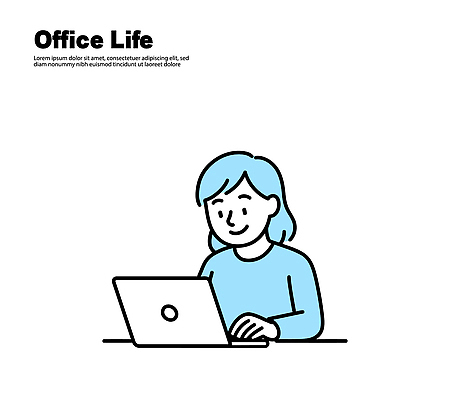 컨셉 회사 비즈니스 사람 라이프 전자제품 업무 작업 파일형식 벡터 사무실 일상 노트북 집중 여자 컴퓨터 분위기 직장 커뮤니케이션 기술 사무 환경 모던 시간 생활 효율 국내일러스트 일러스트 AI파일