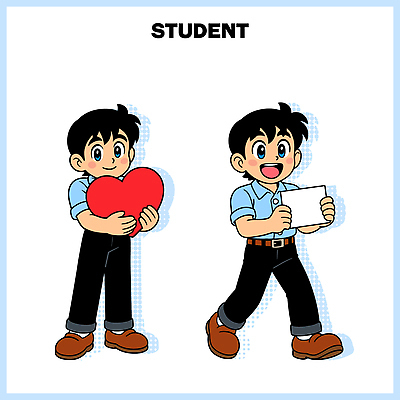 모양 캐릭터 남자 감정 어린이 컨셉 표정 라이프 파일형식 벡터 학생 하트 메시지 사랑 웃음 그림 디자인 표현 긍정 기쁨 종이 모션 일상 창의력 상징 소년 일러스트 일러캐릭터 AI파일