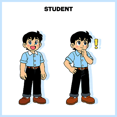 캐릭터 감정 셔츠 하의 사람 파일형식 벡터 학생 표정 포즈 행복 생각 그림 남자 옷 티셔츠 바지 신발 표현 어린이 단순화된 일러스트 일러캐릭터 AI파일