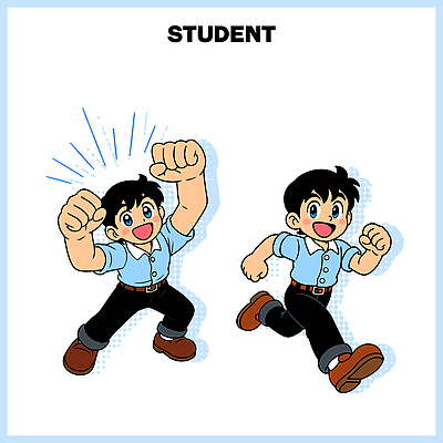 캐릭터 남자 감정 어린이 컨셉 모션 건강 사람 신체부위 파일형식 벡터 학생 기쁨 활발 운동 소년 팔 걷기 달리기 상상력 그림 즐거움 표정 표현 행복 일러스트 일러캐릭터 AI파일