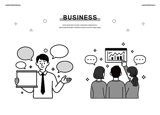 컨셉 비즈니스 파일형식 벡터 발표 토론 그룹 회의 자료 아이디어 사람 커뮤니케이션 성장 협력 피드백 소통 분석 전략 목표 프레젠테이션 AI파일 일러스트 국내일러스트