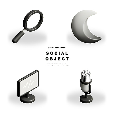 PSD 편집이미지 그래프 컴퓨터그래픽 디지털 달 표현 마이크 모던 확대경 큐빅 소셜미디어 편집3D 자연요소 음향기기 그래픽 3D 광석 파일형식