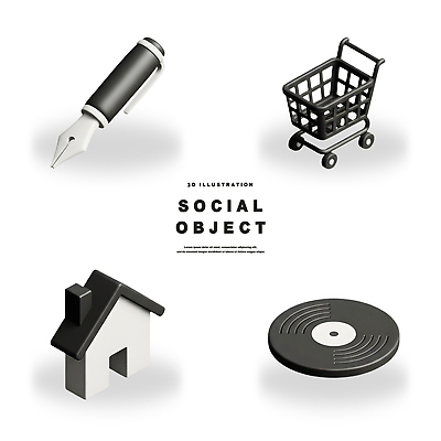 PSD 편집이미지 디자인 예술 상징 주택 그래픽 펜 3D 쇼핑카 레코드 오브젝트 소셜 창의성 편집3D 건물 쇼핑 필기구 카트 음반 디지털합성 파일형식