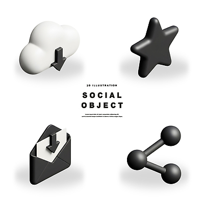 PSD 편집이미지 디자인 별 상징 그래픽 연결 편지 모던 클라우드서비스 소통 소셜미디어 편집3D 자연요소 컨셉 3D 서비스 파일형식