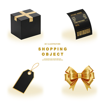 PSD 편집이미지 리본 포장 선물 장식 쇼핑 상자 꼬리표 상점 검은색 금색 고급 소비 오브젝트 영수증 편집3D 컬러 컨셉 금융 3D 라벨 파일형식