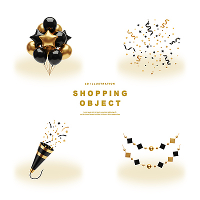 PSD 편집이미지 기념일 별 이벤트 장식 쇼핑 파티 검은색 축제 금색 축하 생일 화려 즐거움 풍선 테마 편집3D 자연요소 감정 컬러 컨셉 3D 파일형식