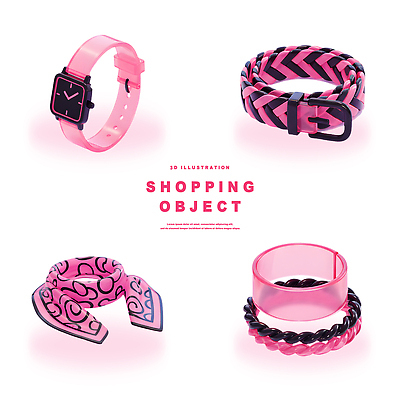 PSD 편집이미지 디자인 패션 시계 분홍색 장신구 팔찌 쇼핑 유행 3D 귀걸이 스카프 상품 모던 스타일 편집3D 컬러 목도리 디지털합성 파일형식