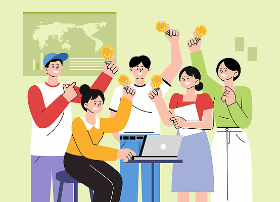 감정 컨셉 비즈니스 조명 신체부위 파일형식 벡터 협력 아이디어 창의성 회의 모션 브레인스토밍 사무실 전등 손 상호작용 발전 리더쉽 긍정적 소통 혁명 그룹 일러스트 국내일러스트 AI파일