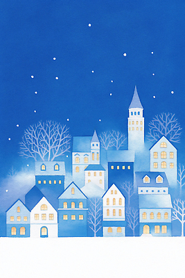 식물 계절 기념일 나라 컨셉 건물 파일형식 겨울 도시 풍경 마을 크리스마스 조명 아시아 주택 나무 뷰티풀 그림 온기 평화 예술 감성 JPG 일러스트 국내일러스트